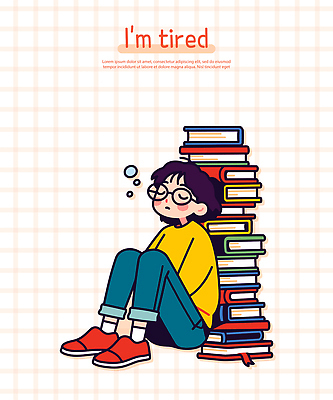 전신 여자 일러스트 청소년 피곤 한명 앉기 눈감음 기댐 잠 졸음 웅크림 책더미 십대여자한명만 안경낌 일러캐릭터 AI파일 캐릭터 1 감정 안경 컨셉 모션 사람 책 무더기 여자한명만 십대여자만 파일형식 벡터