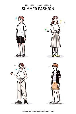 전신 여자 남자 남방 일러스트 반바지 미소 여러명 성인 반짝임 치마 민소매 손들기 반팔티셔츠 흰색 손모으기 여름옷 성인만 일러캐릭터 AI파일 캐릭터 옷 컬러 다수 셔츠 상의 티셔츠 바지 모션 하의 표정 사람 손짓 파일형식 벡터 여름_계절