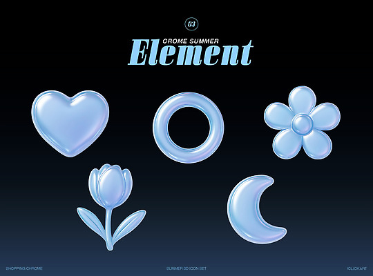 PSD 편집이미지 꽃 하늘색 사람없음 여름 세트 3D 금속 달 하트 원형 오브젝트 질감 엘리먼트 편집3D 자연요소 모양 도형 식물 계절 재질 파란색 디지털합성 파일형식