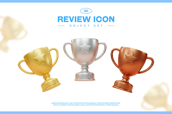 PSD 아이콘 별 사람없음 세트 3D아이콘 3D 트로피 오브젝트 금은동 리뷰 자연요소 상_우승 디지털합성 파일형식