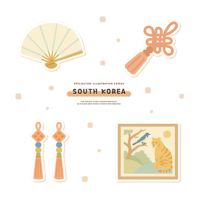한국전통 전통문화 액자 일러스트 사람없음 세트 오브젝트 노리개 전통부채 민화 국내일러스트 AI파일 전통 문화 전통소품 한국 부채 그림 파일형식 벡터