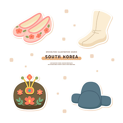 한국전통 전통문화 일러스트 사람없음 세트 오브젝트 족두리 꽃신 버선 관모 국내일러스트 AI파일 전통 문화 신발 양말 전통소품 한국 파일형식 벡터