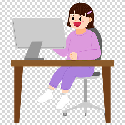 전신 편집이미지 여자 어린이 한명 웃음 누끼 앉기 소녀 모니터 책상 PNG 바퀴의자 소녀한명만 1 가구 의자 모션 표정 사람 컴퓨터 여자한명만 소녀만 파일형식