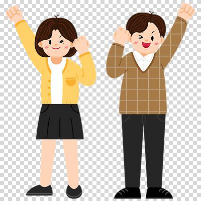 모션 표정 사람 파일형식 응원 손들기 파이팅 윙크 전신 두명 남자 여자 성인만 성인 편집이미지 PNG 웃음 누끼
