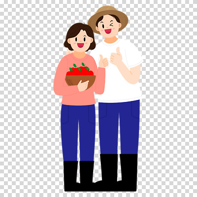 전신 편집이미지 여자 남자 윙크 웃음 들기 누끼 성인 두명 바구니 사과 농부 밀짚모자 따봉 PNG 성인만 직업 모자_잡화 과일 모션 표정 사람 최고 파일형식