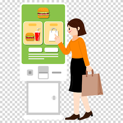 전신 편집이미지 여자 한명 미소 누끼 성인 쇼핑백 터치 햄버거 선택 주문 PNG 세트메뉴 키오스크 햄버거가게 성인여자한명만 1 컨셉 가방 패스트푸드 표정 사람 식당 메뉴 여자한명만 성인여자만 파일형식