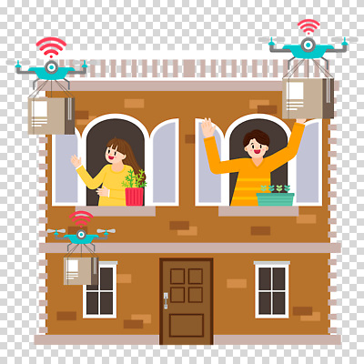 모션 표정 사람 건물 상자 배송 택배 파일형식 비용 문 택배상자 미소 배달비 드론 주택 획득 창문 손들기 상반신 두명 남자 여자 성인만 성인 편집이미지 PNG 누끼