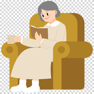 전신 편집이미지 여자 노년 한명 미소 들기 누끼 앉기 책 컵 소파 독서 PNG 노인여자한명만 1 식기 의자 모션 표정 사람 성인 여자한명만 노인여자만 파일형식