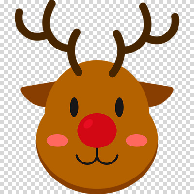 컬러 컨셉 크리스마스 사슴 신체부위 파일형식 갈색 얼굴 귀여움 빨간코 루돌프 편집이미지 PNG 사람없음 누끼