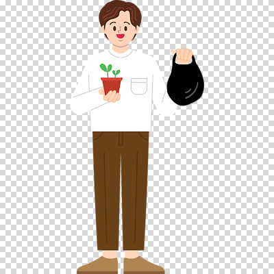 전신 편집이미지 남자 화분 잎 한명 미소 들기 누끼 성인 비닐 PNG 성인남자한명만 식물 1 모션 재질 표정 사람 남자한명만 성인남자만 파일형식
