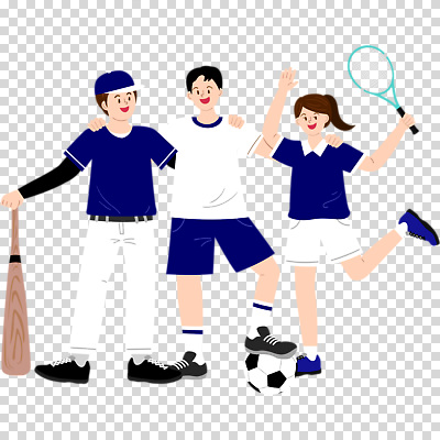 전신 편집이미지 여자 남자 축구공 어깨동무 운동선수 웃음 들기 누끼 성인 세명 손들기 야구방망이 테니스라켓 남색 야구모자 축구복 야구복 PNG 다리들기 캡모자 테니스복 성인만 어깨에손 모자_잡화 스포츠 컬러 포즈 공 축구용품 모션 표정 사람 운동복 축구 야구 테니스 야구용품 라켓 파일형식
