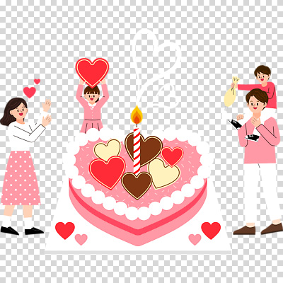 전신 편집이미지 여자 남자 어린이 분홍색 촛불 가족 미소 들기 누끼 소녀 소년 여러명 성인 케이크 하트 목마 PNG 모양 컬러 다수 초 관계 모션 디저트 표정 사람 파일형식