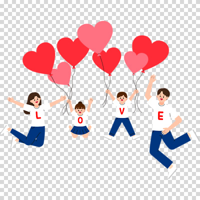 전신 편집이미지 여자 남자 어린이 사랑 미소 들기 누끼 소녀 소년 여러명 성인 손들기 점프 만세 하트풍선 PNG 감정 다수 모션 표정 사람 하트 풍선 파일형식