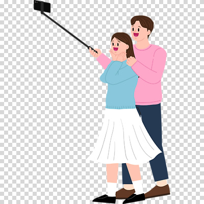 전신 편집이미지 커플 여자 남자 웃음 들기 누끼 성인 두명 셀프카메라 PNG 꽃받침 셀카봉 성인만 관계 모션 표정 사람 손짓 사진촬영 파일형식