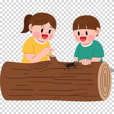 편집이미지 여자 남자 어린이 웃음 누끼 소녀 소년 상반신 두명 가리킴 통나무 나이테 PNG 사슴벌레 어린이만 나무 곤충 표정 사람 손짓 파일형식