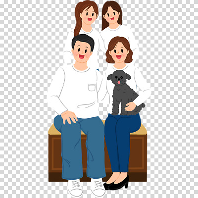 전신 편집이미지 여자 남자 중년 안기 미소 누끼 앉기 여러명 성인 강아지 가족사진 자매 PNG 감싸기 다수 가족 모션 표정 사람 반려동물 개 파일형식 단체사진