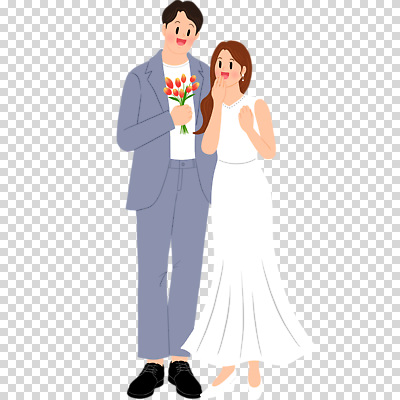 전신 편집이미지 드레스 여자 남자 프로포즈 미소 누끼 정장 성인 두명 튤립 PNG 성인만 옷 꽃 표정 사람 파일형식