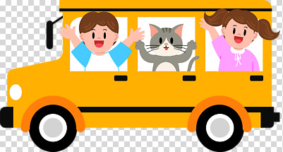 편집이미지 여자 남자 어린이 웃음 누끼 소녀 소년 상반신 두명 손들기 고양이 만세 승차 스쿨버스 손인사 PNG 어린이만 포유류 모션 버스 표정 사람 반려동물 인사 파일형식