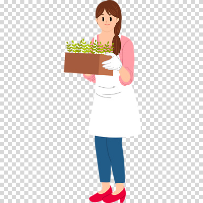 전신 편집이미지 여자 화분 잎 한명 미소 들기 누끼 성인 앞치마 PNG 성인여자한명만 식물 1 모션 표정 사람 여자한명만 성인여자만 파일형식