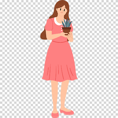 전신 편집이미지 여자 화분 분홍색 잎 한명 미소 들기 누끼 성인 PNG 성인여자한명만 식물 1 컬러 모션 표정 사람 여자한명만 성인여자만 파일형식