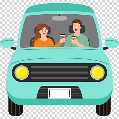 음료 육상교통 모션 표정 사람 컵 파일형식 승차 웃음 커피 테이크아웃컵 들기 자동차 차안 상반신 두명 남자 여자 성인만 성인 편집이미지 PNG 누끼