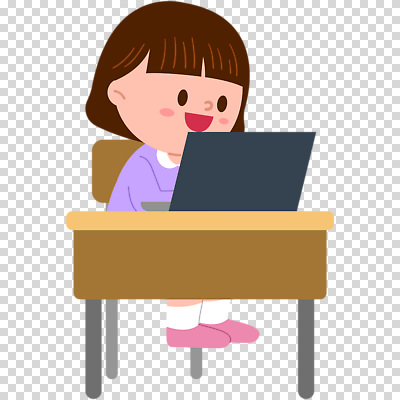 1 여자 어린이 가구 모션 표정 사람 전자제품 여자한명만 소녀만 파일형식 노트북 앉기 책상 미소 전신 한명 소녀한명만 소녀 편집이미지 PNG 누끼