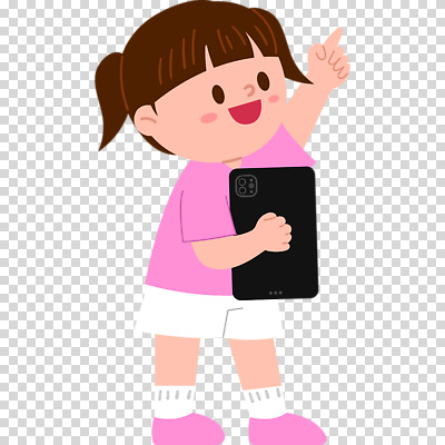1 여자 어린이 모션 표정 사람 손짓 전자제품 스마트기기 여자한명만 소녀만 파일형식 미소 태블릿 들기 가리킴 전신 한명 소녀한명만 소녀 편집이미지 PNG 누끼