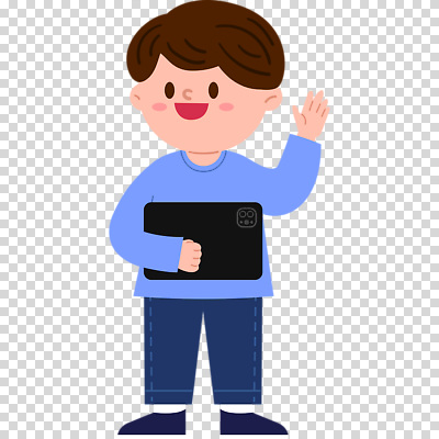 1 남자 어린이 모션 사람 전자제품 스마트기기 인사 여자한명만 소녀만 파일형식 손인사 태블릿 들기 전신 한명 소녀한명만 소년 편집이미지 PNG 누끼