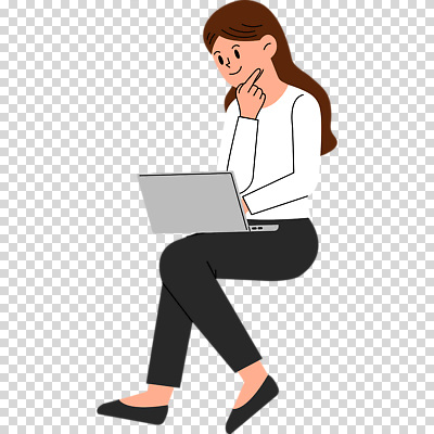 1 감정 모션 표정 사람 전자제품 여자한명만 성인여자만 파일형식 노트북 고민 미소 앉기 전신 한명 여자 성인여자한명만 성인 편집이미지 PNG 누끼