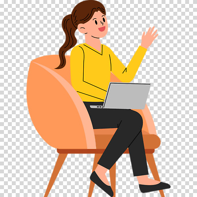 1 가구 모션 표정 사람 전자제품 여자한명만 성인여자만 파일형식 미소 손들기 노트북 의자 앉기 전신 한명 여자 성인여자한명만 성인 편집이미지 PNG 누끼
