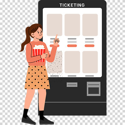 전신 편집이미지 여자 한명 미소 들기 누끼 성인 가리킴 결제 팝콘 PNG 영화티켓 키오스크 성인여자한명만 1 모션 표정 사람 손짓 티켓 영화 여자한명만 성인여자만 파일형식