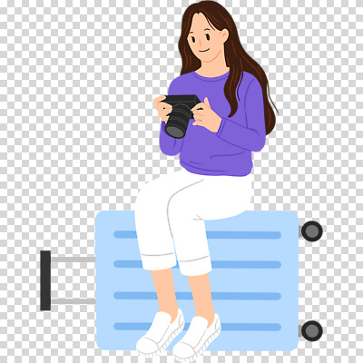 전신 편집이미지 여자 한명 미소 들기 누끼 앉기 성인 카메라 캐리어 PNG 성인여자한명만 1 모션 표정 사람 전자제품 여행가방 여자한명만 성인여자만 파일형식
