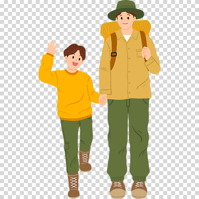 전신 편집이미지 남자 어린이 배낭 미소 웃음 누끼 소년 성인 두명 손들기 걷기 손잡기 잡기 PNG 챙모자 부자지간 남자만 모자_잡화 아들 가방 가족 모션 표정 사람 아빠 파일형식
