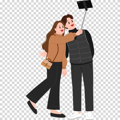전신 편집이미지 커플 여자 남자 미소 웃음 들기 누끼 성인 두명 스마트폰 핸드백 셀프카메라 PNG 셀카봉 성인만 가방 관계 모션 표정 사람 핸드폰 스마트기기 사진촬영 파일형식