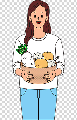 1 채소 과일 모션 뿌리채소 표정 사람 여자한명만 성인여자만 파일형식 미소 바구니 마늘 배 무 들기 한명 여자 성인여자한명만 성인 편집이미지 PNG 누끼