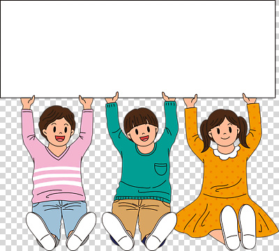전신 편집이미지 여자 남자 어린이 미소 웃음 들기 누끼 앉기 소녀 소년 세명 팻말 PNG 어린이만 카피스페이스 모션 프레임 표정 사람 공백 파일형식