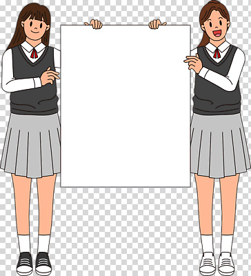전신 편집이미지 여자 교복 청소년 미소 들기 누끼 두명 친구 팻말 PNG 십대여자만 옷 관계 모션 프레임 표정 사람 여자만 십대만 파일형식