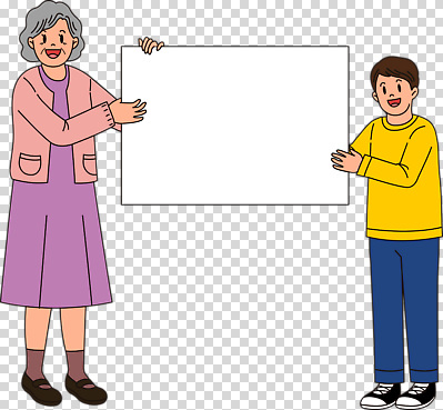 전신 편집이미지 여자 노년 남자 어린이 미소 들기 누끼 소년 두명 팻말 PNG 모션 프레임 표정 사람 성인 파일형식