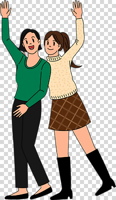 관계 모션 표정 사람 여자만 성인만 파일형식 친구 미소 웃음 손들기 전신 두명 여자 성인여자만 성인 편집이미지 PNG 누끼
