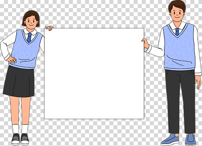 전신 편집이미지 여자 남자 교복 허리손 청소년 들기 누끼 두명 팻말 PNG 십대만 옷 포즈 모션 프레임 사람 파일형식