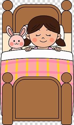 1 여자 어린이 인형 가구 침구 모션 표정 사람 토끼 여자한명만 소녀만 파일형식 눈감음 토끼인형 이불 미소 잠 눕기 침대 한명 소녀한명만 소녀 편집이미지 PNG 누끼