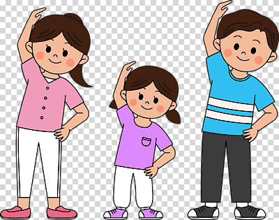 전신 편집이미지 여자 남자 어린이 허리손 가족 미소 누끼 소녀 성인 세명 스트레칭 PNG 포즈 관계 표정 사람 운동 파일형식