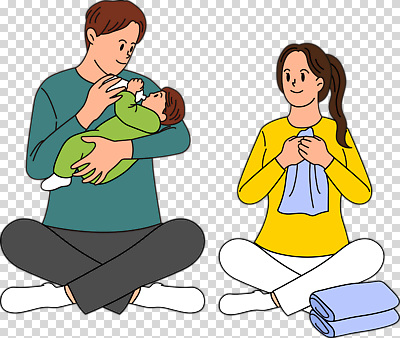전신 편집이미지 여자 남자 가족 안기 미소 누끼 성인 세명 수건 아기 젖병 먹기 가부좌 PNG 빨래개기 관계 모션 표정 사람 앉기 위생용품 아기용품 파일형식