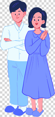 전신 편집이미지 여자 남자 미소 누끼 성인 두명 파란색 팔짱 손모으기 PNG 성인만 컬러 모션 표정 사람 손짓 파일형식