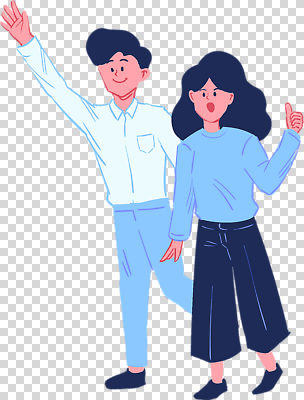 전신 편집이미지 여자 남자 하늘색 누끼 성인 두명 걷기 외침 손인사 따봉 PNG 성인만 모션 사람 파란색 소리 인사 최고 파일형식 컬러 예절