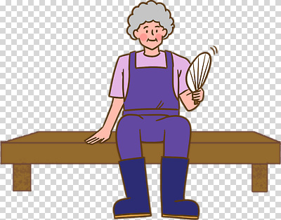 전신 편집이미지 여자 노년 작업복 장화 한명 들기 누끼 앉기 부채 평상 PNG 부채질 노인여자한명만 1 옷 신발 모션 사람 성인 여자한명만 노인여자만 파일형식