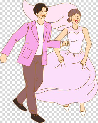 전신 편집이미지 여자 남자 분홍색 웨딩드레스 면사포 웃음 누끼 성인 두명 달리기 잡기 PNG 성인만 드레스 컬러 모션 표정 사람 결혼소품 파일형식