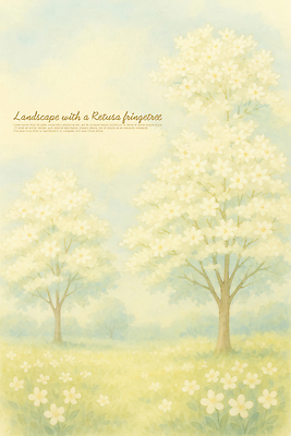 PSD 구름 손글씨 꽃 일러스트 자연 하늘 풍경 초원 사람없음 숲 이팝나무 연노랑색 국내일러스트 자연요소 나무 식물 노란색 생태계 파일형식