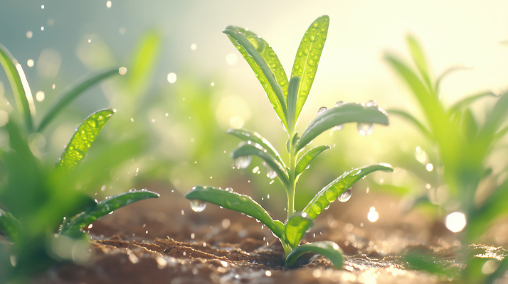 JPG 편집이미지 식재료 사람없음 초록색 햇빛 새싹 흙 빗방울 허브 로즈메리 식용 편집실사 AI포토 AI콘텐츠 식물 컬러 태양 비_날씨 CG 파일형식