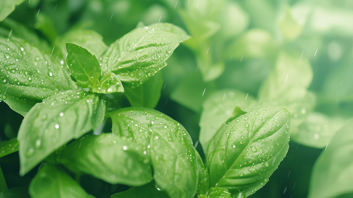 JPG 편집이미지 식재료 사람없음 초록색 이슬 빗방울 허브 바질 식용 편집실사 AI포토 AI콘텐츠 식물 컬러 비_날씨 CG 파일형식